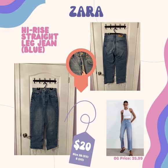 💖HOST PICK💖 ZARA Blue Hi-Rise Straight Leg Jean (Size 6 US/38 EUR) - Picture 2 of 7